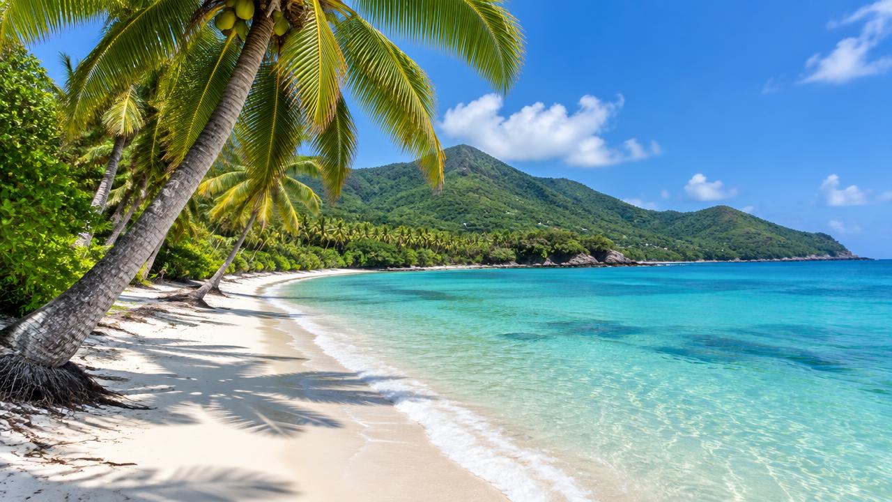 Palm-lined Caribbean beach in Guadeloupe